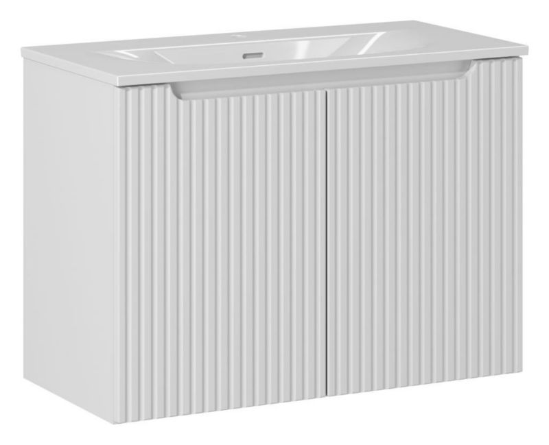 Szafka z umywalką łazienkowa Furnidea 80 cm wisząca biała ryflowane fronty Nova White 2 drzwi 1 szt.