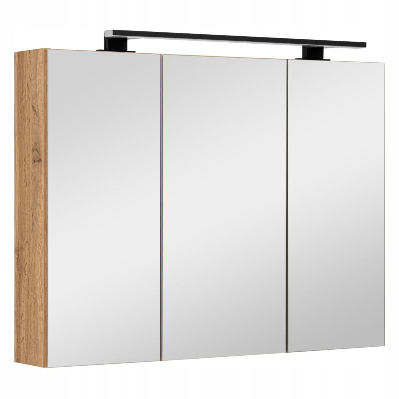 Szafka łazienkowa z lustrem MyFurni, 80 cm, dąb wotan, oświetlenie LED, wisząca, lustrzana, 1 kpl.