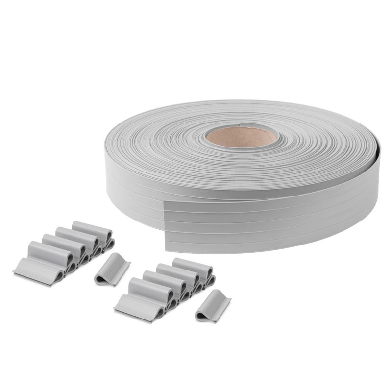 Taśma ogrodzeniowa PCV 19cm z 80 klipsami, listwa do przetłoczeń ogrodzeń panelowych premium, 900 g/m2, szary, 50m