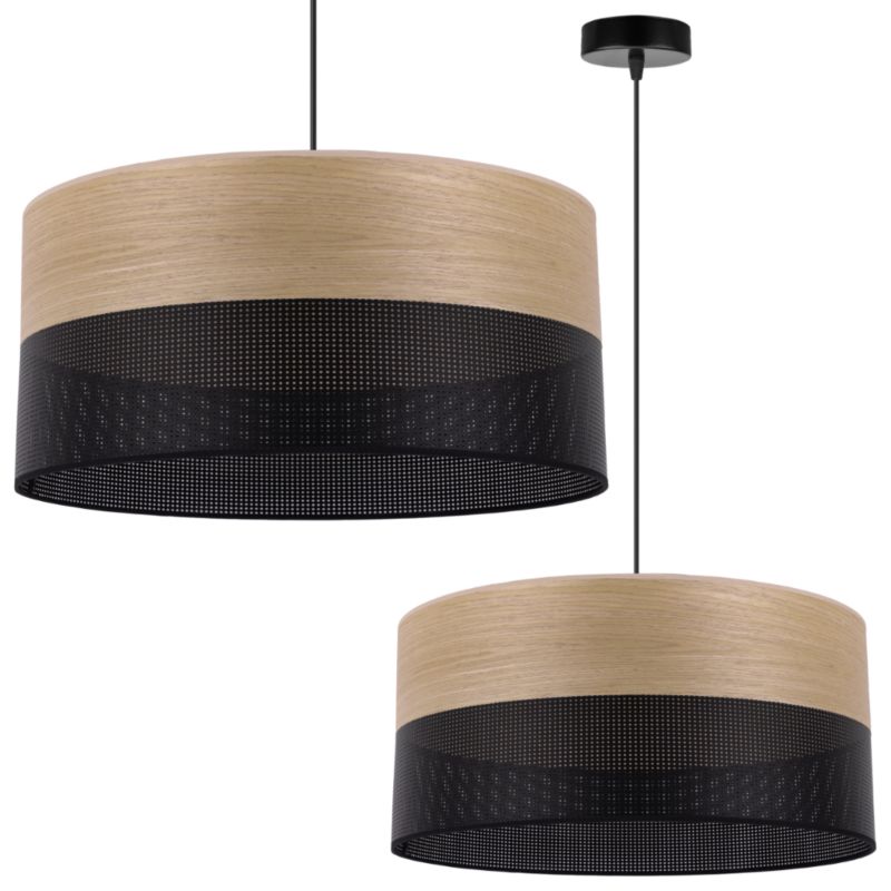 Lampa sufitowa wisząca Light Home LH Wood 1x E27 60W fornir dąb złocisty/czarny klosz 44cm 1szt.