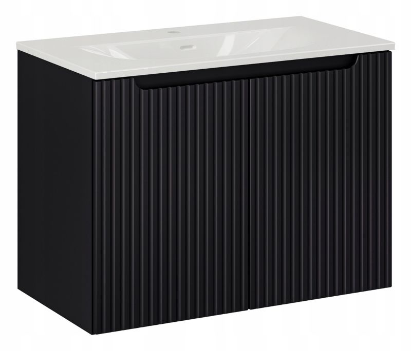 Szafka z umywalką łazienkowa Furnidea 80 cm wisząca czarna ryflowane fronty Nova Black 2 drzwi 1 szt.