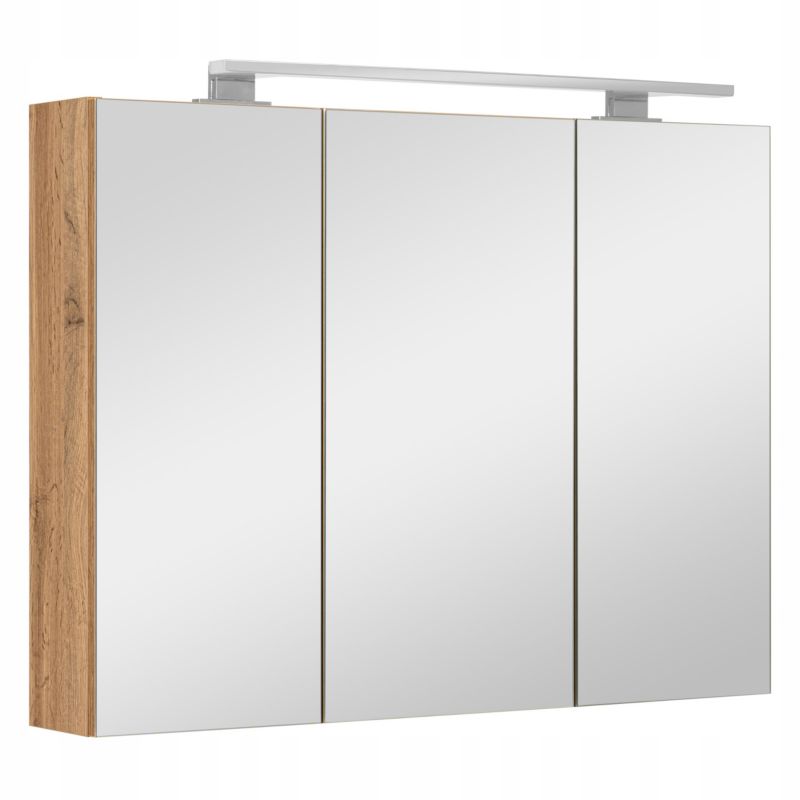 Szafka łazienkowa z lustrem MyFurni, 80 cm, dąb wotan, oświetlenie LED, wisząca, lustrzana, 1 kpl.