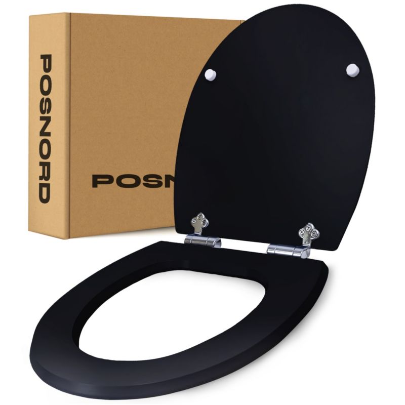 POSNORD Deska WC z Wolnoopadającym Mechanizmem - Deska Toaletowa MDF Zestaw Śrub - Deska Sedesowa do Standardowych WC Czarna 1szt.