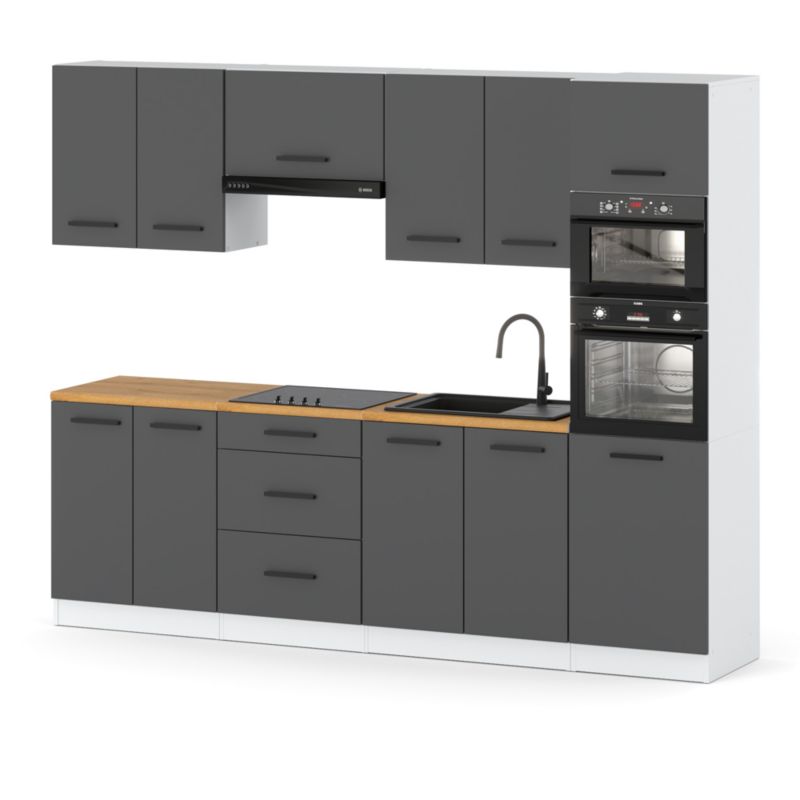 Zestaw Kuchenny Hurtownia-Mebli Z Blatem Kuchnia Marra 260cm Biały Mat Szary Mat 260x47x217 cm 1szt.