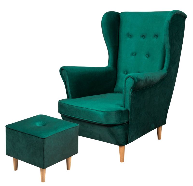 Zestaw skandynawski Fotel uszak Bonni Floki z podnóżkiem Zielony 1 szt.
