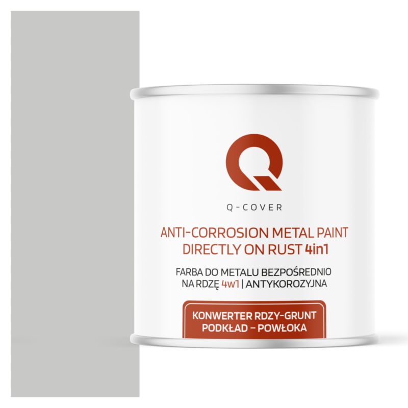 Farba do Metalu Prosto na Rdzę 4w1 Q-Cover Szary mleczny RAL7047 Półmat 2.5L