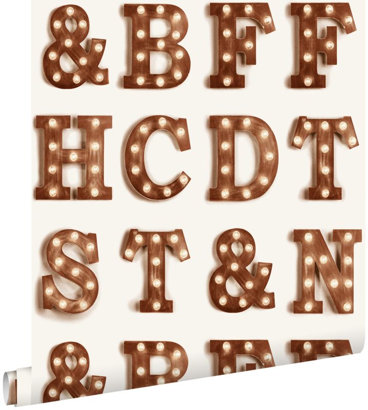 Tapeta ESTAhome drewniane lekkie litery sepia brązIjasnego beżu 53 cm x 10.05 m - 1 rol.