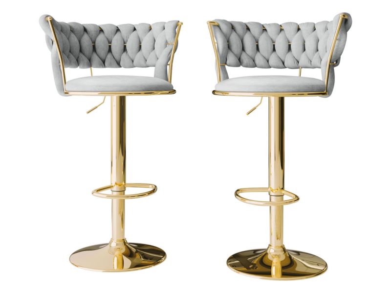 Komplet dwóch hokerów MIRJAN 24 Muz BS-1141 szary + złoty 2 szt.