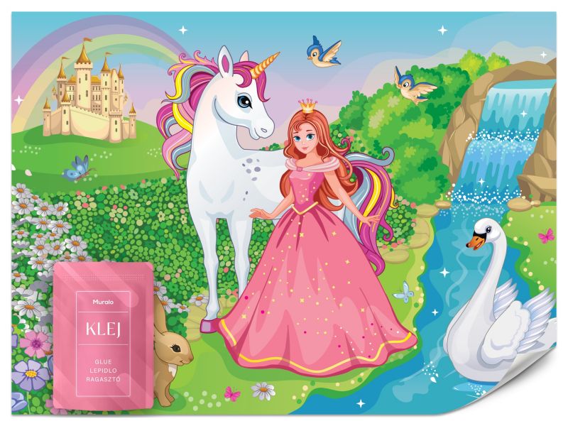 Fototapeta Muralo Księżniczka Z Białym Jednorożcem Do Pokoju Dziecka 250x175 cm 1szt.