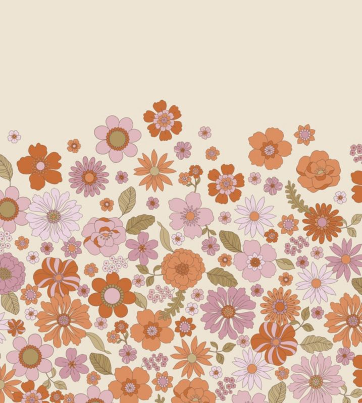 fototapeta ESTAhome retro kwiaty fioletowymIpomarańczowym 2.5 x 2.79 m - 1 rol.