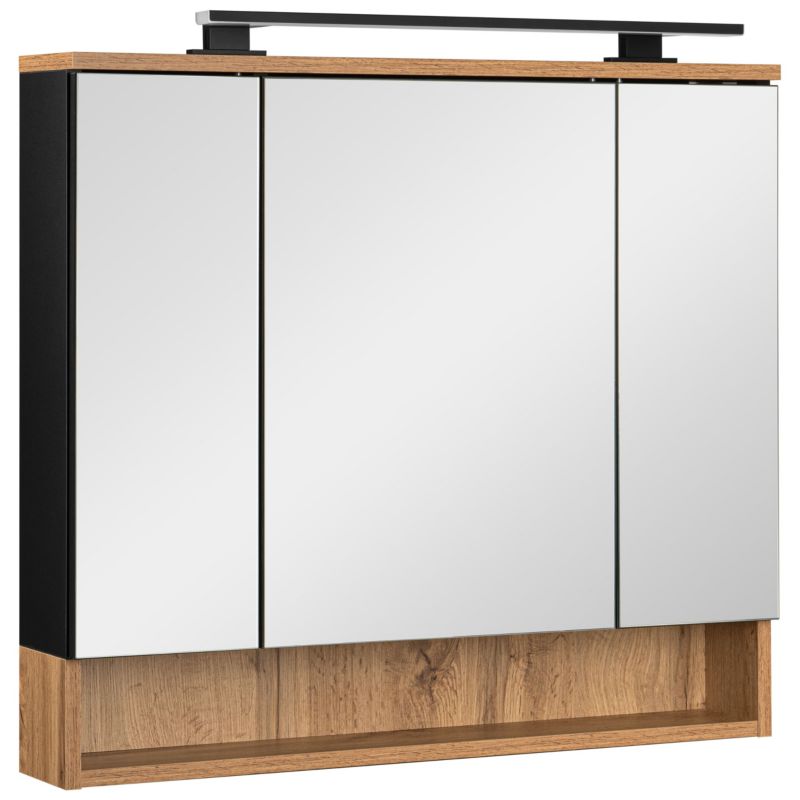 Szafka łazienkowa z lustrem MyFurni, 80 cm, czarna matowa, dąb wotan, oświetlenie LED, wisząca, lustrzana, 1 kpl.