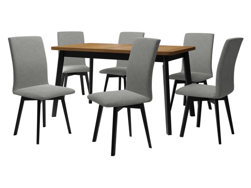 Zestaw DR24 MIRJAN 24 Stół rozkładany Oslo VI 80x140/180 + 6 krzeseł Luna 2 dąb grandson + czarny + szara tapicerka 1 kpl.