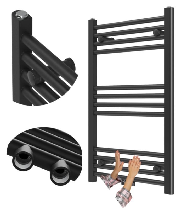 Grzejnik Łazienkowy Granitan Raven 80/50cm Czarny Kaloryfer Drabinkowy 1kpl.