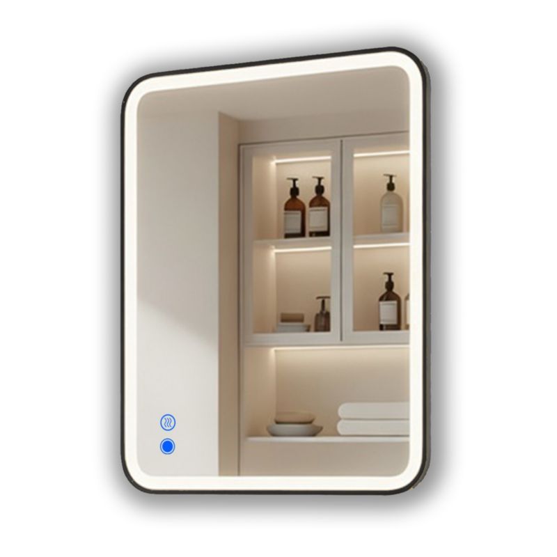Lustro łazienkowe LED prostokątne zaokrąglone 80x60 cm ARTFORMA podświetlane, antypara, dotykowe, czarny matowy