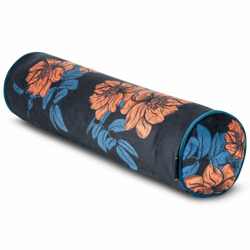 Poduszka Emma EUROFIRANY 62X16 cm kwiaty wałek granatowa 1 szt.