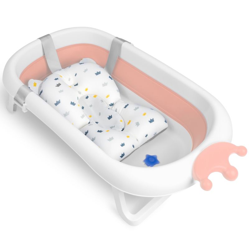 Wanienka dla niemowląt Ricokids składana silikonowa z poduszką biało-różowa 1 szt.