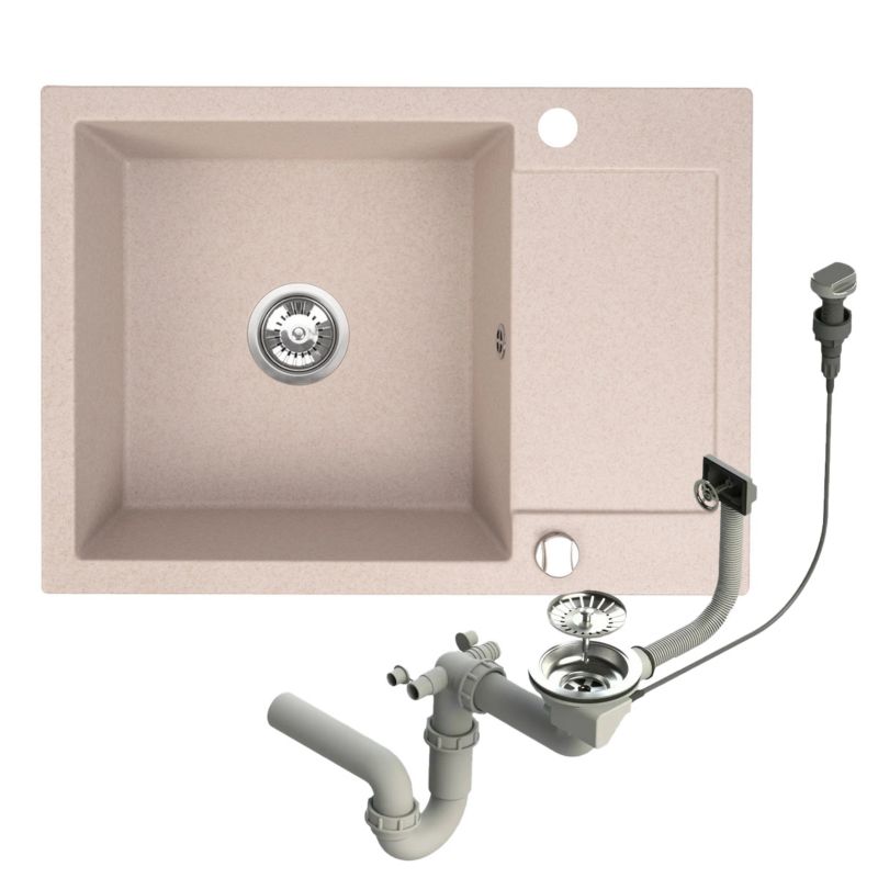 Zlewozmywak granitowy Brenor Cordeo 70 beżowy 70 x 50 cm jednokomorowy z syfonem automatycznym 1 szt.