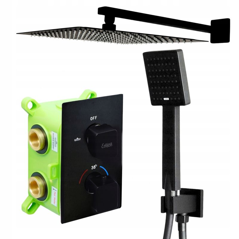 Zestaw prysznicowy podtynkowy termostatyczny Estiva Digo Black deszczownica czarny mat 1 szt