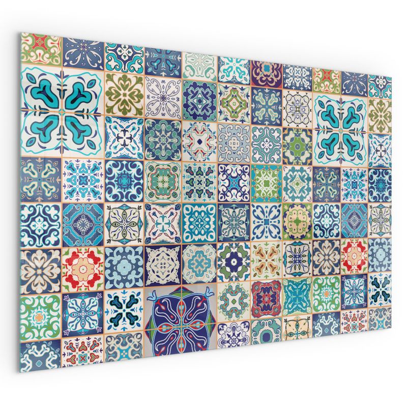 Szklana Podkładka Pod Kominek Prostokąt Wallfluent 120x80 cm Mozaikowy wzór na kafelkach 1 szt.