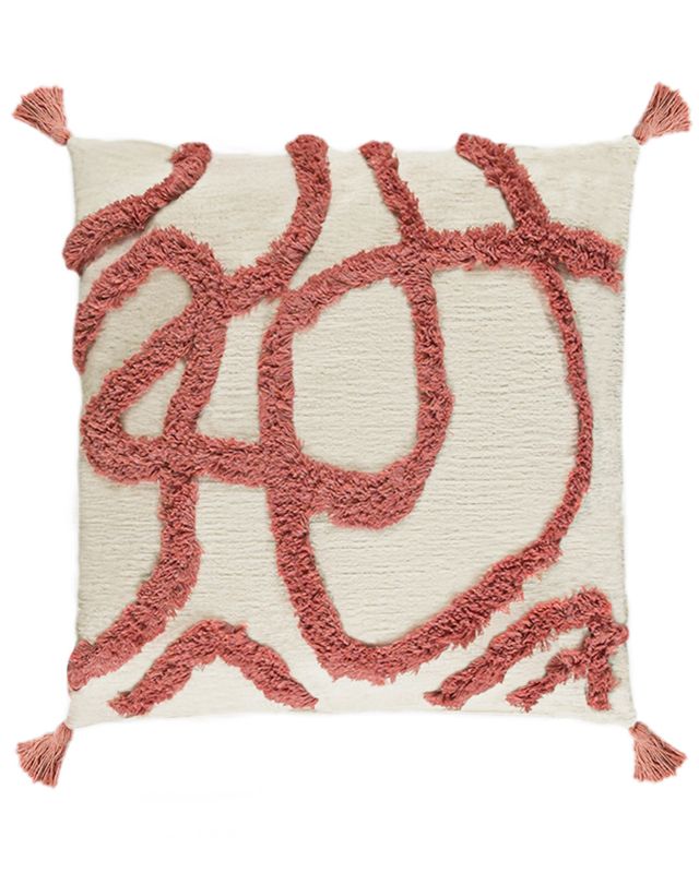 Poduszka dekoracyjna haftowana Labirinto Arancio Mazovia 45x45cm z frędzlami, beżowa, pomarańczowa, zdejmowana poszewka 1szt.