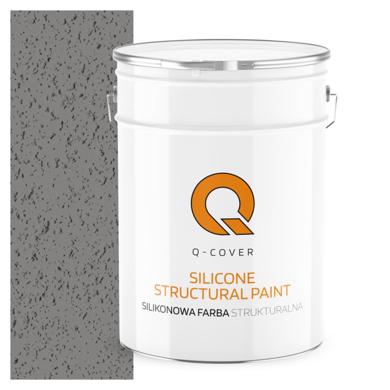 Farba Strukturalna Elewacyjna Silikonowa Fasadowa Q-Cover Szary ciemny ciepły F296 Mat 10L