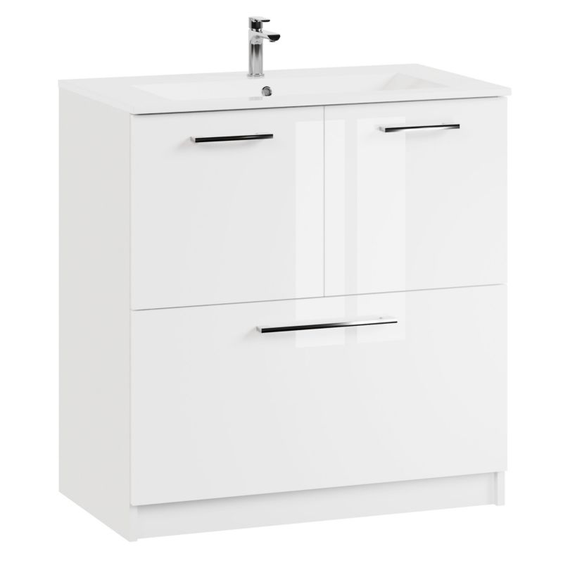 Szafka łazienkowa z umywalką ceramiczną MyFurni 80 cm biała połysk stojąca 1 kpl.