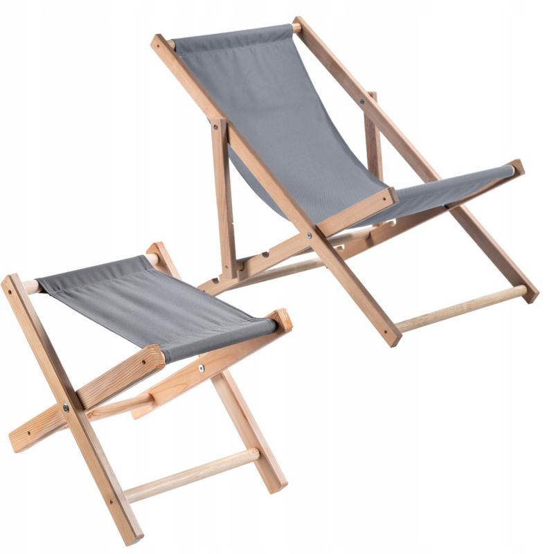 Leżak KADAX Drewniany Plażowy + Podnóżek szary 1szt.