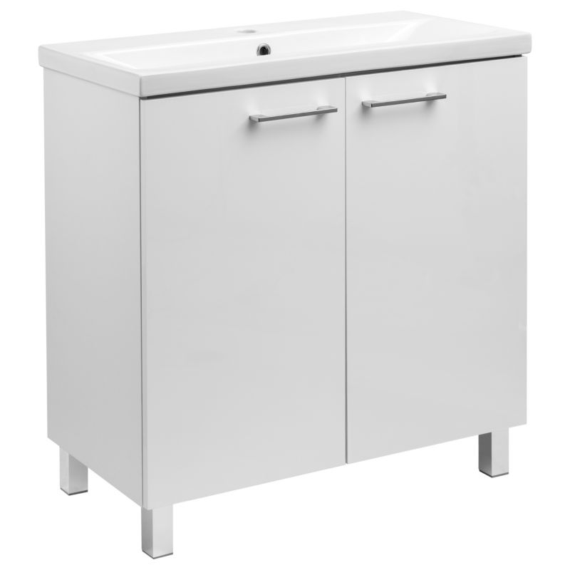 Szafka łazienkowa z umywalką ceramiczną MyFurni, 80 cm, biała połysk, stojąca, 1 kpl.