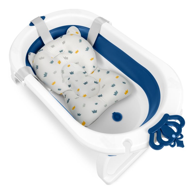 Wanienka dla niemowląt Ricokids składana silikonowa z poduszką biało-niebieska 1 szt.