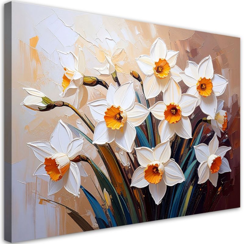 Obraz do salonu Feeby Zonkile Kwiaty na abstrakcyjnym beżowym tle 90x60cm 1szt