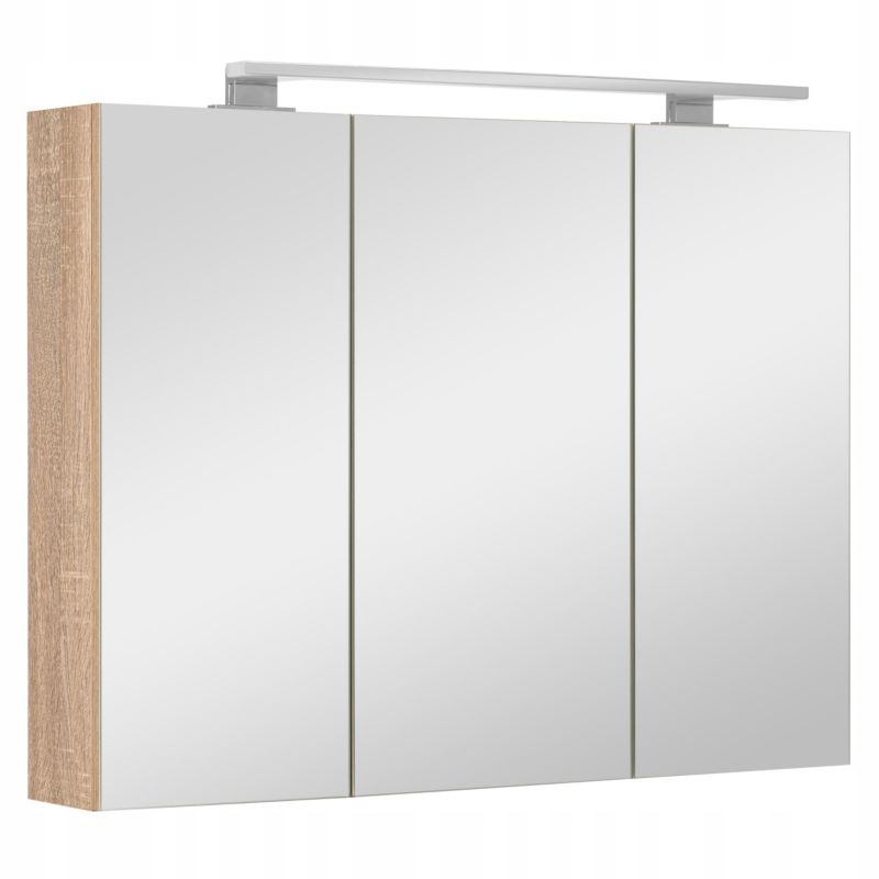 Szafka łazienkowa z lustrem MyFurni, 80 cm, dąb sonoma, oświetlenie LED, wisząca, lustrzana, 1 kpl.