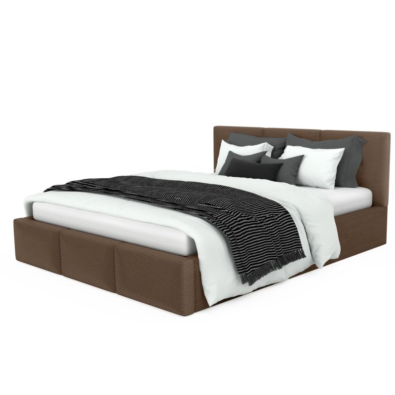 Łóżko Muralo Tapicerowane z Pojemnikiem Brązowe Tkanina CORD 140x200x88 cm 1szt.