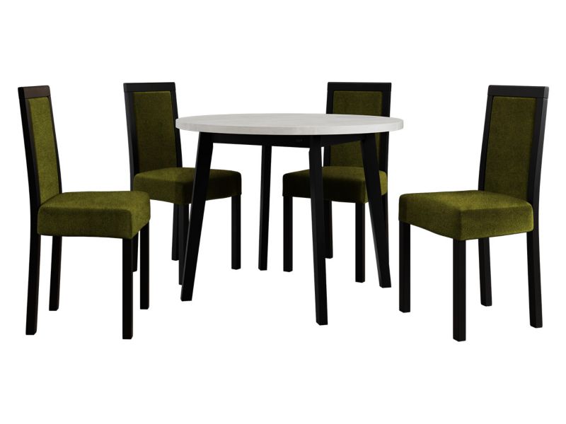 Zestaw DR01 MIRJAN 24 Stół Oslo III 100 + 4 krzesła Roma 3 biały + czarny + ciemnozielona tapicerka 1 kpl.