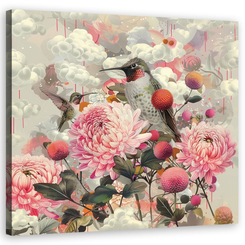 Obraz do salonu sypialni Feeby Shabby chic Kwiaty Ptaki Różowy 40x40 cm 1szt