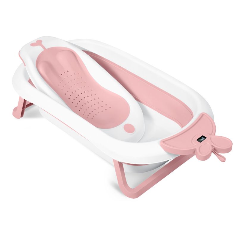 Wanienka dla niemowląt Ricokids składana silikonowa termometrem LCD biało-różowa 728200 1 szt.