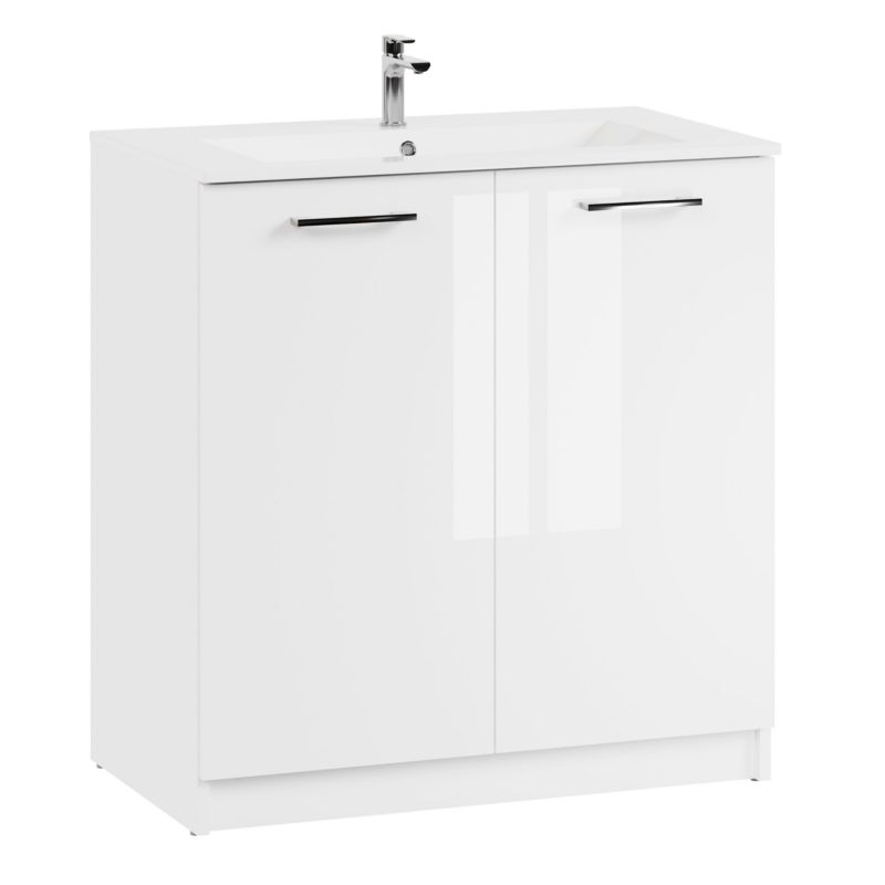 Szafka łazienkowa z umywalką ceramiczną MyFurni 80 cm biała połysk stojąca 1 kpl.