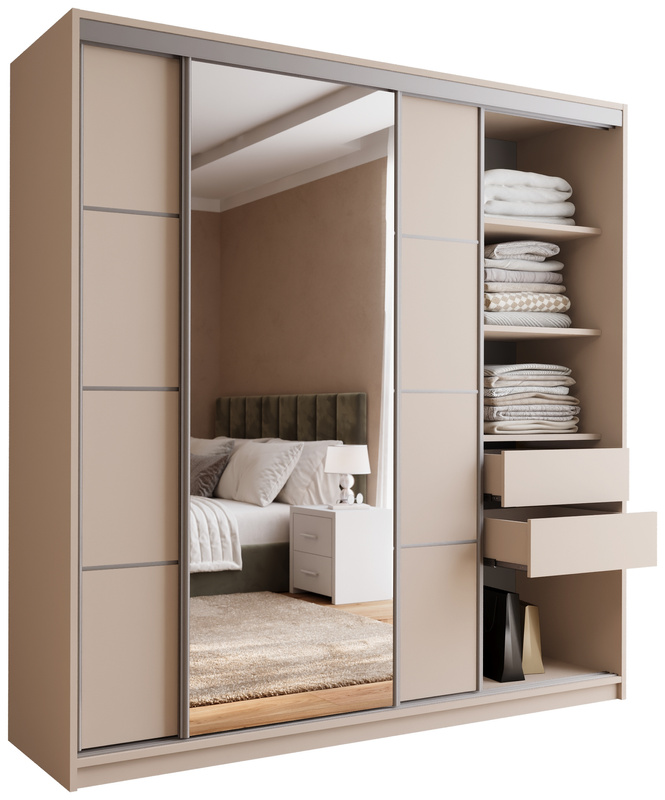 Nowoczesna szafa przesuwna z lustrem TOP 200 cm beż piaskowy