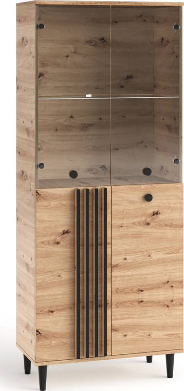 Witryna szeroka 80 cm na książki do salonu LERON dąb artisan z lamelami