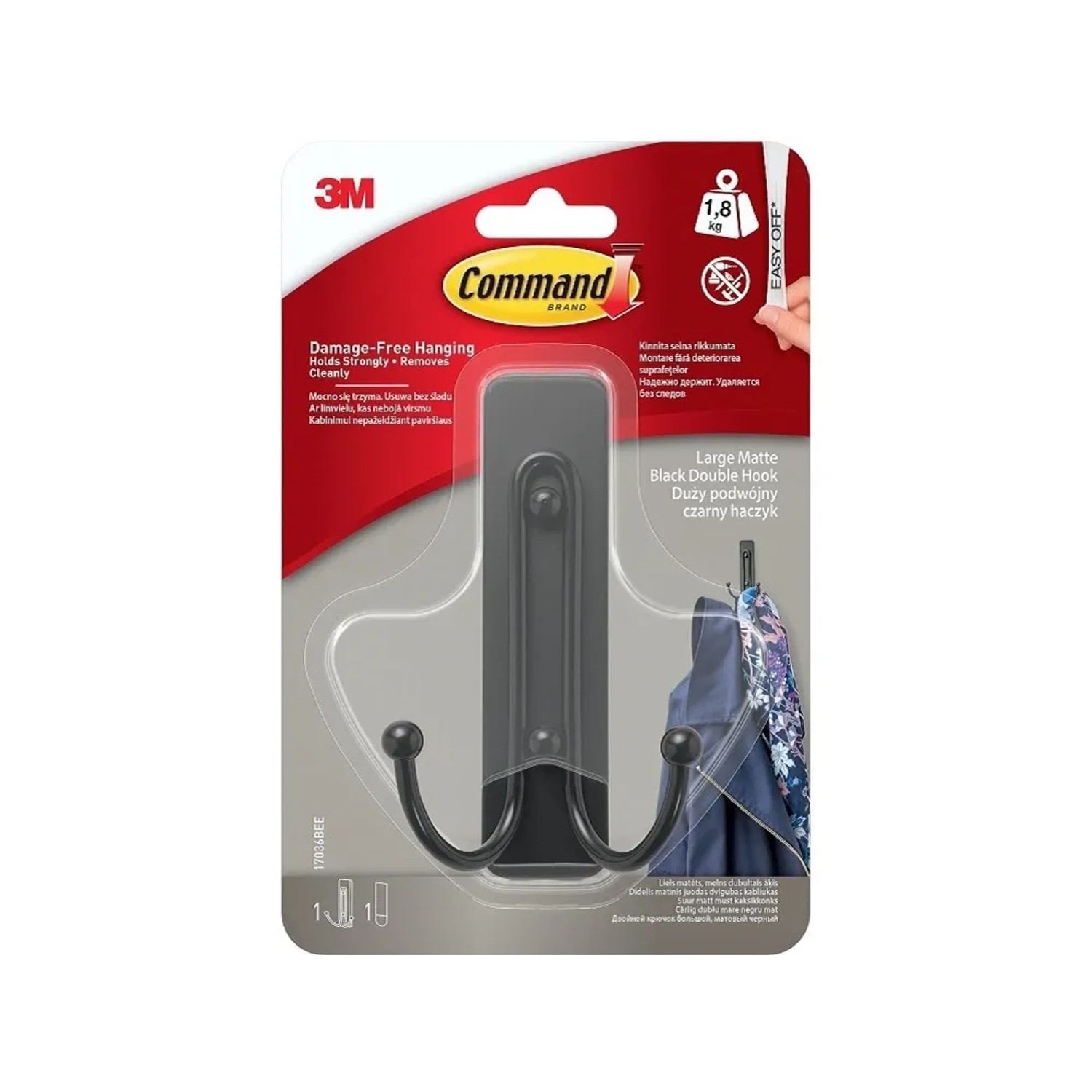 3M Command Duży podwójny haczyk, czarny, usuwalny, do 1,8 kg 1 szt.