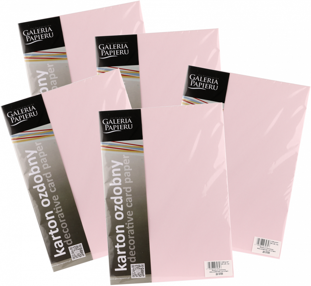 5x Karton ozdobny Galeria Papieru Millenium, A4, 220g/m2, 20 arkuszy liliowy