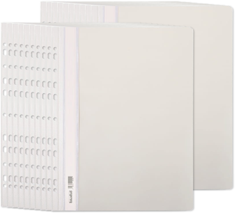20x Skoroszyt plastikowy oczkowy Biurfol, twardy, A4, do 200 kartek, biały