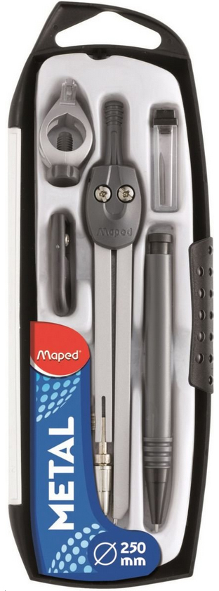 Cyrkiel Maped Start, 250mm, z akcesoriami, srebrny