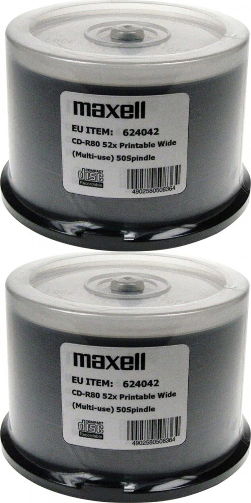 2x Płyty CD-R Maxell, do nadruku, do jednokrotnego zapisu, 700MB, 52x, cake box, 50 sztuk