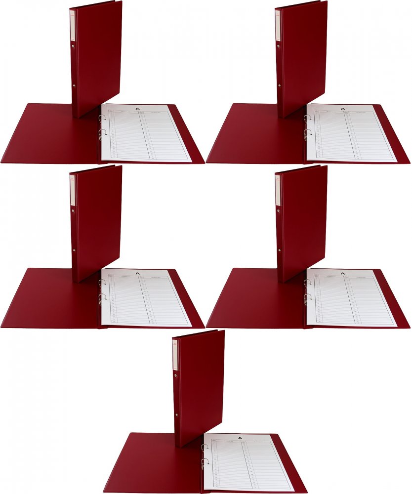 5x Teczka Biurfol, do akt osobowych, A4, 20mm, 2 ringi, bordowy