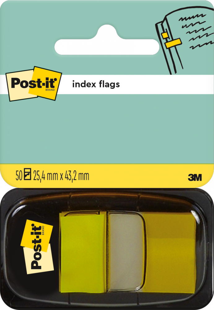 Zakładki samoprzylepne Post-it proste, indeksujące, folia, pótransparentne, 25x43mm, 1x50 sztuk, żółty