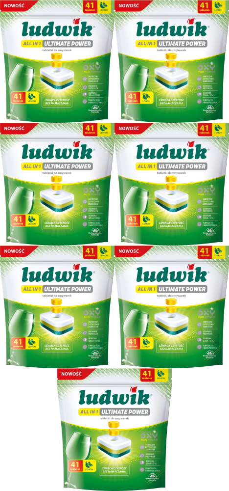 7x Tabletki do zmywarek Ludwik All in One Ultimate Power, lemon, 41 sztuk