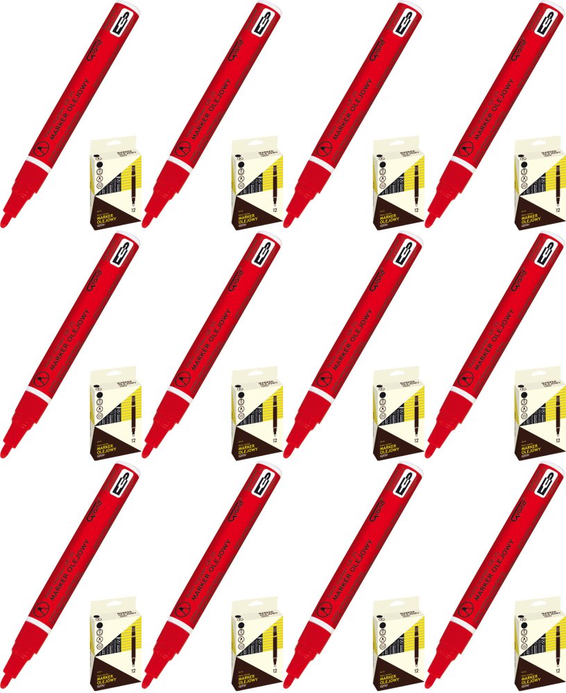 12x Marker olejowy Grand, GR-25, okrągła, 1.8mm, czerwony