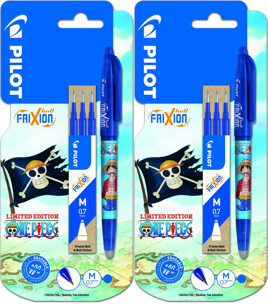 2x Pióro kulkowe wymazywalne Pilot Frixion Ball One Piece, 0.7mm, niebieski + wkład, 3 sztuki, niebieski