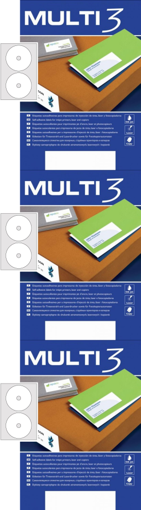 3x Etykiety na płyty CD/DVD Multi 3, 117mm, 100 arkuszy, biały