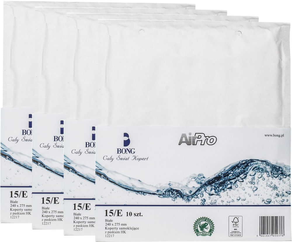 4x koperta bąbelkowa Bong AirPro, E15, 240x275mm, 10 sztuk, biały